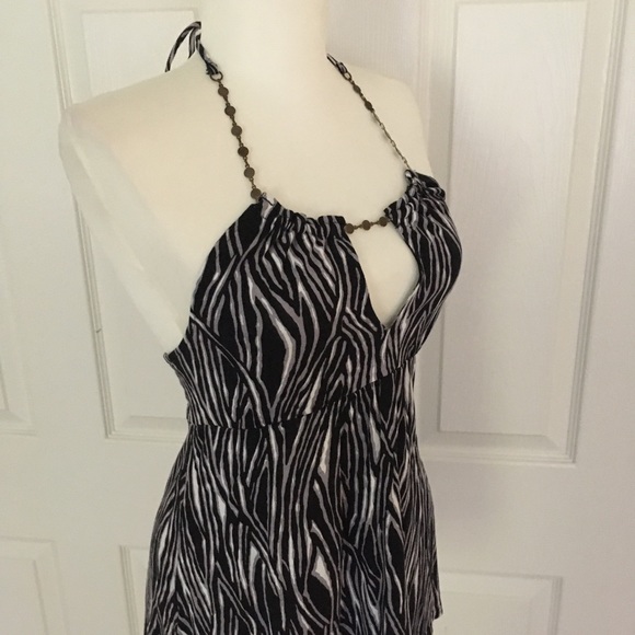 Express Zebra Print Halter Gold Chain Strap Top - Picture 4 of 8